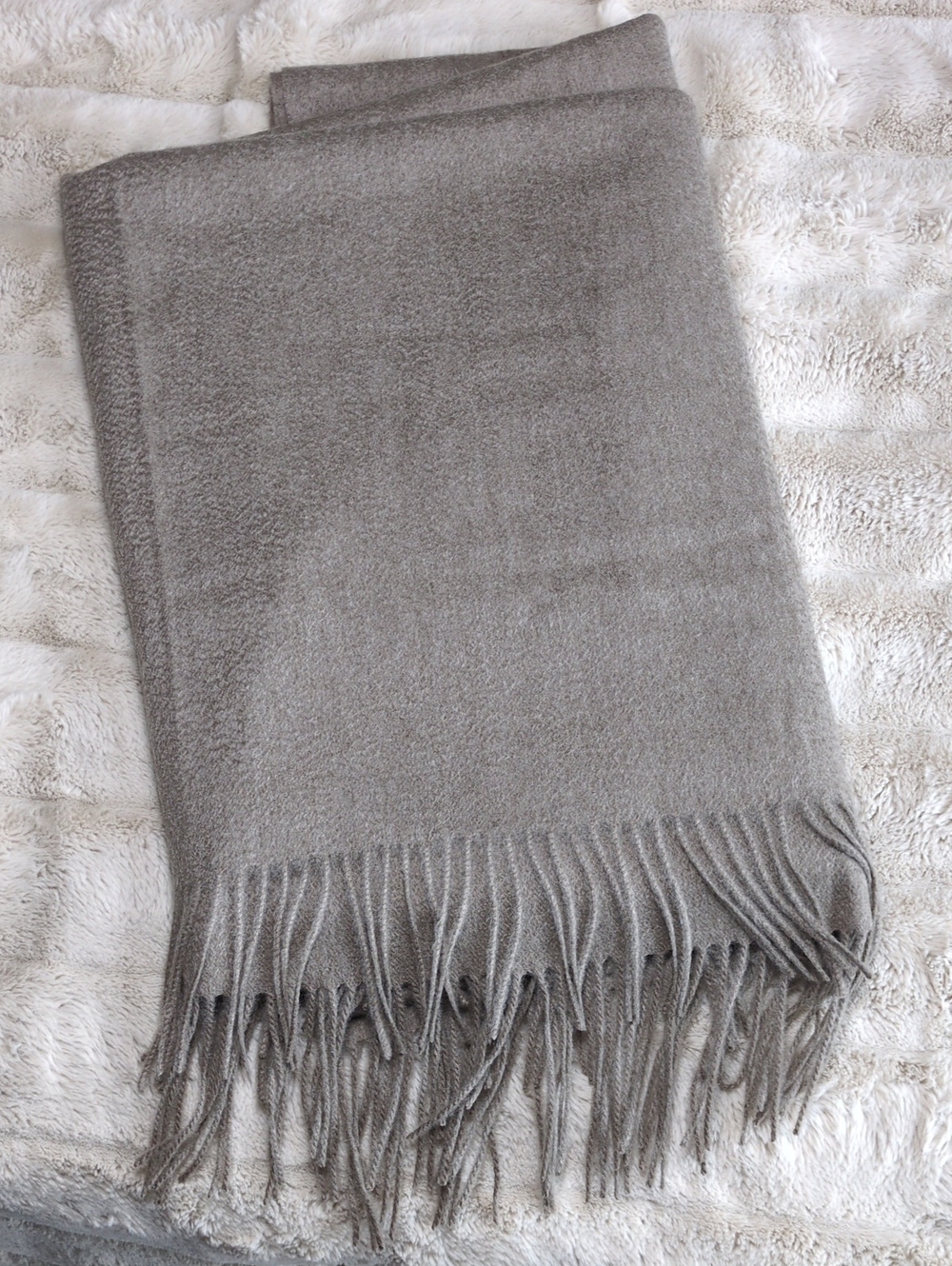 Restoration Hardware 100% Cashmere Brown Fringe Throw Blanket